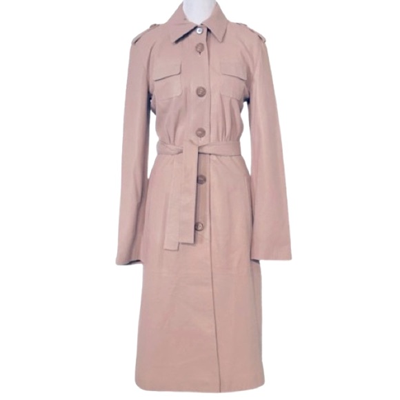 Hugo Boss Jackets & Blazers - Vintage HUGO BOSS Lamb Leather Pink Peach Trench Coat Belted Waist Extra Small